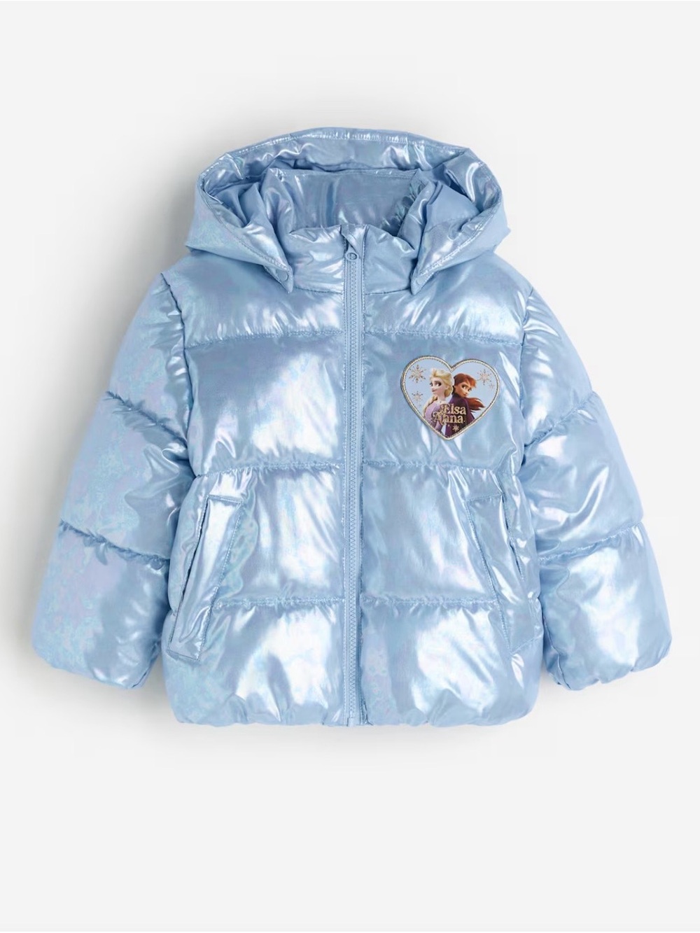 H& M and Disney Frozen Light Blue Shiny Puffer Jacket with Hood